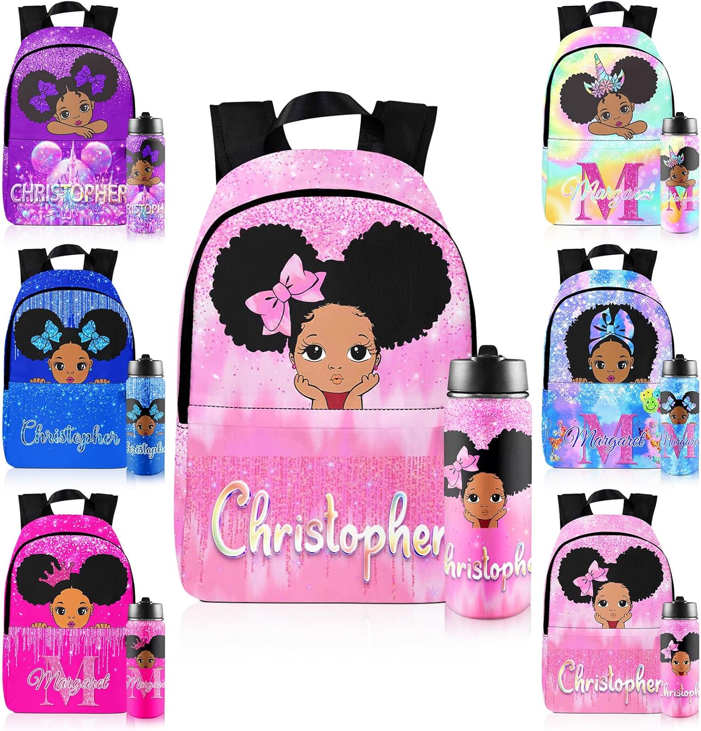 Custom Backpack for Girls Personalized Kid Backpack and Lunch Box Set with Name for Kids Kindergarten Custom Back to School Bookbag Schoolbag Gift for Girl Boy Kids Student
