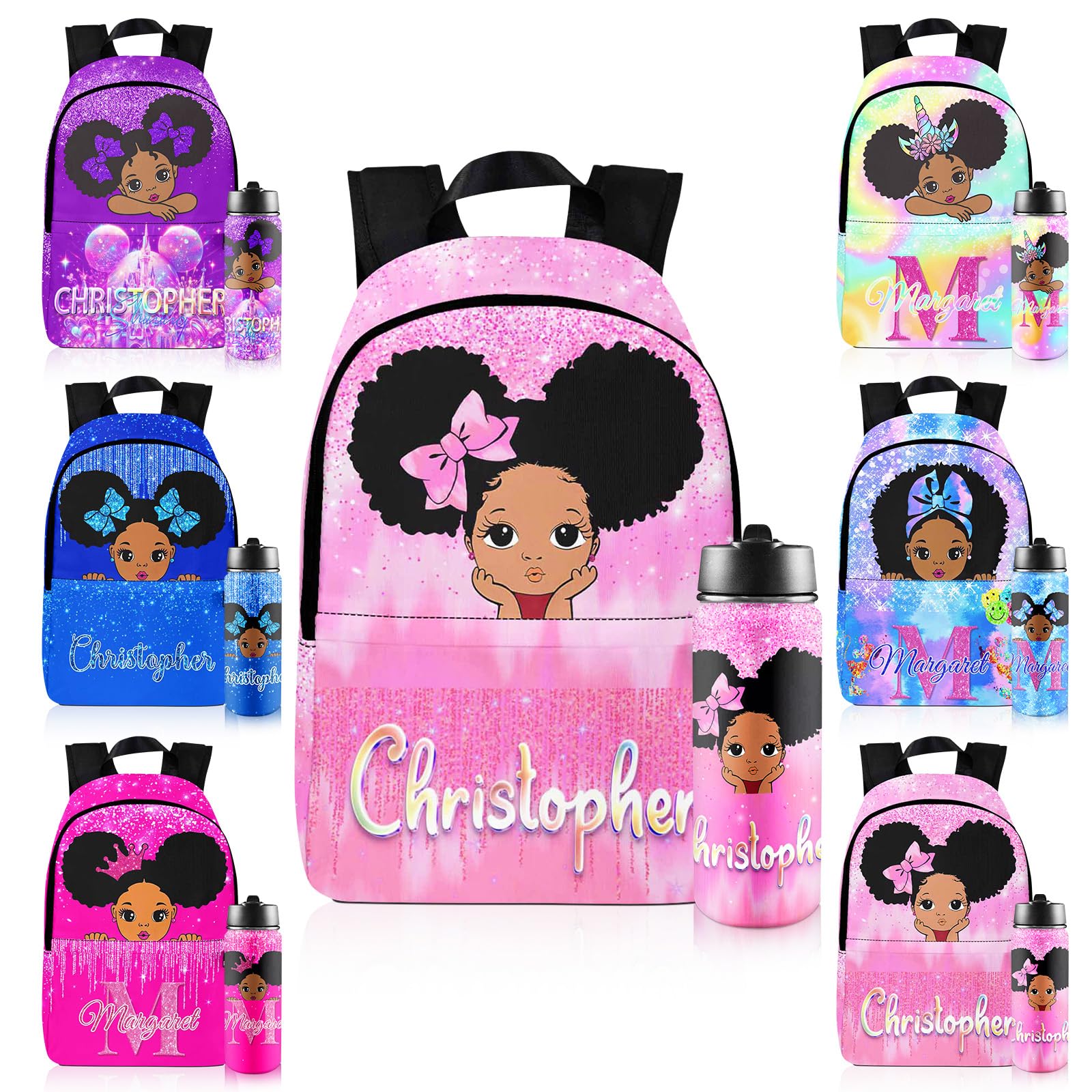 YJtopee Custom Backpack for Girls Kids with Name Personalized Backpacks for Girls School Backpack with Lunch Bag Customized Book Bags for School