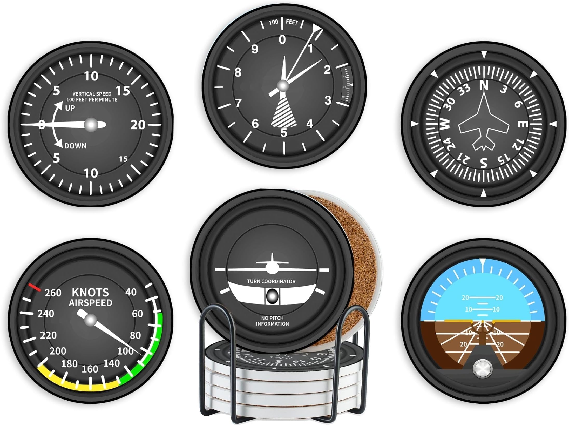 Onebttl Pilot Gifts for Men Dad Grandpa Pilots Aviation Lovers, Aviation Gifts Ceramic Coaster, Set of 6 with Gift Box & Cork Base, Plane Gift for Father's Day, Birthday, Christmas, Christian