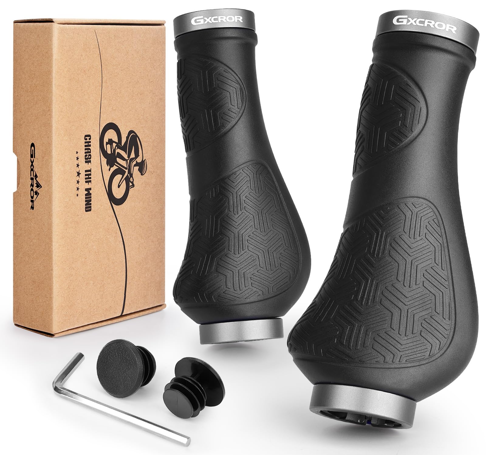 GXCROR Premium Ergonomic Non-Slip Bike Grips Handlebar - Dual-Locking Mountain/MTB Bicycle Grips, Universal 130mm All-Weather Comfort(2-Year Warranty)