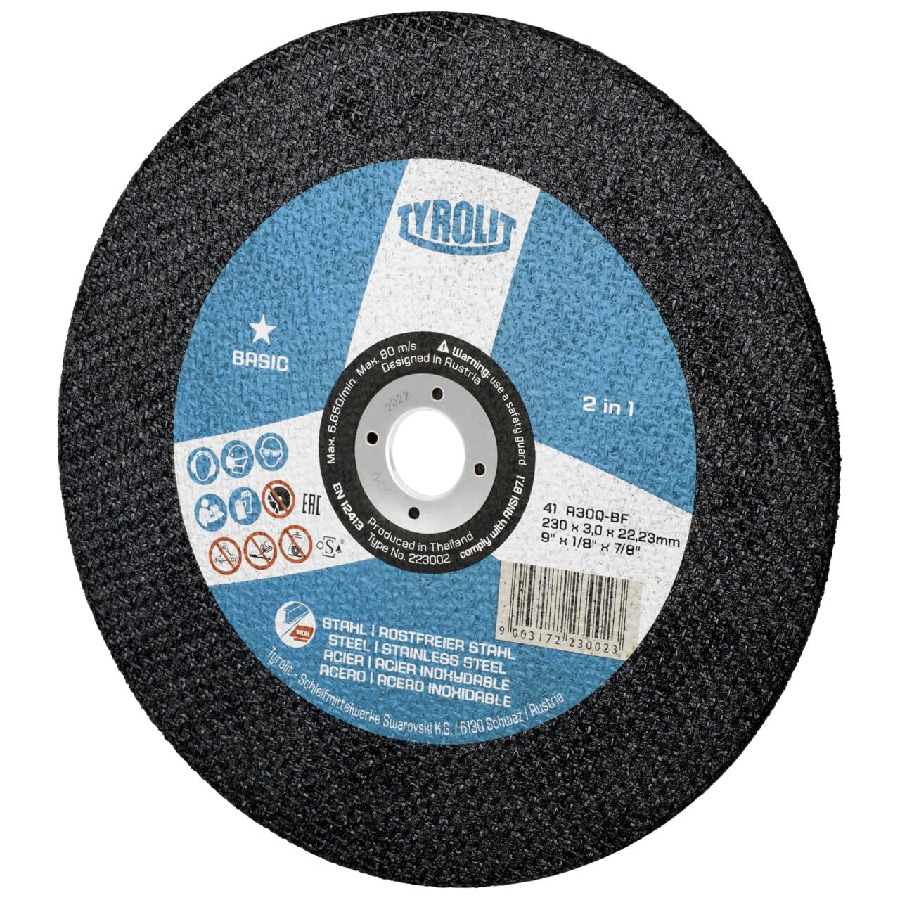 25x disco da taglio Tyrolit dritto 230x3x22,23 mm A30 BASIC acciaio/INOX