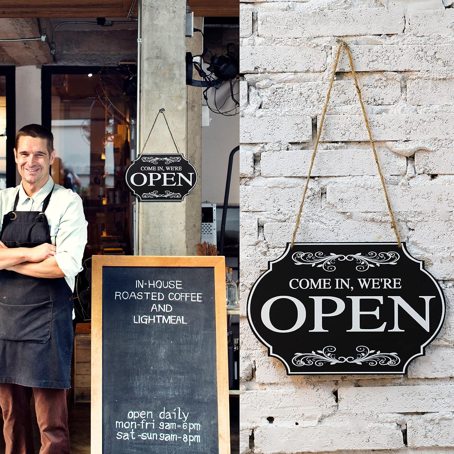 Rustic Wooden Store Open and Closed Business Sign Two Sided Reversible Come in We're Open - Image 3