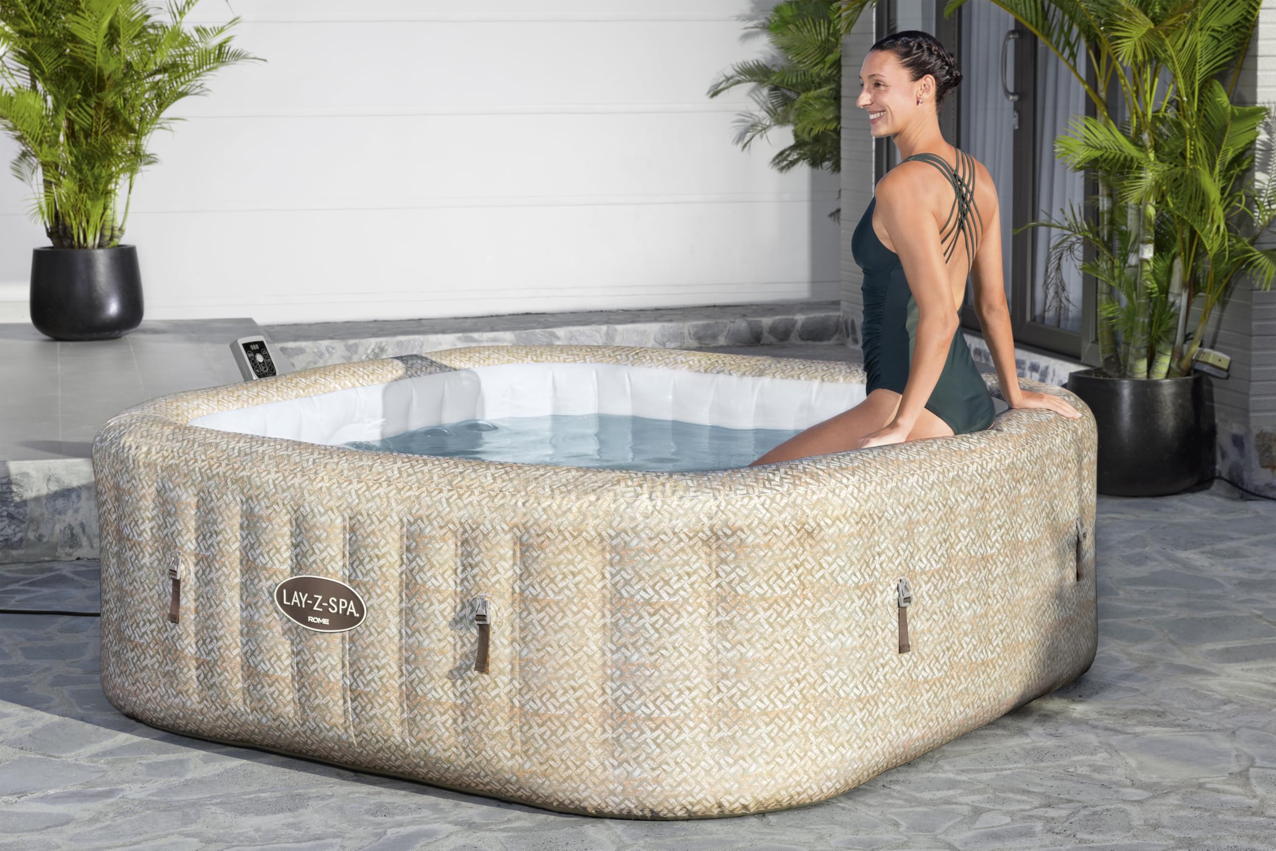 Bestway 79"x79"x28"/2.01mx2.01mx71cm Rome MaxHold EnergySense UltraFit Smart AirJet 7 Sable Marbre Carré
