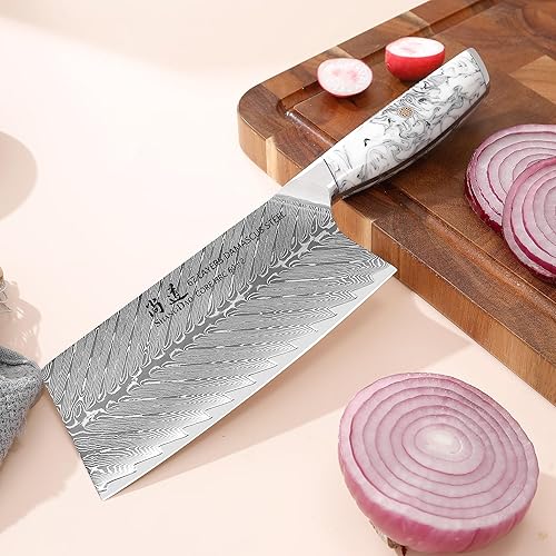 Miniatura 8 de SHANGDAO Cuchillo para carne de 7 pulgadas, cuchillo de chef chino profesional, acero de damasco forjado con tinta y mango de resina de lavado,