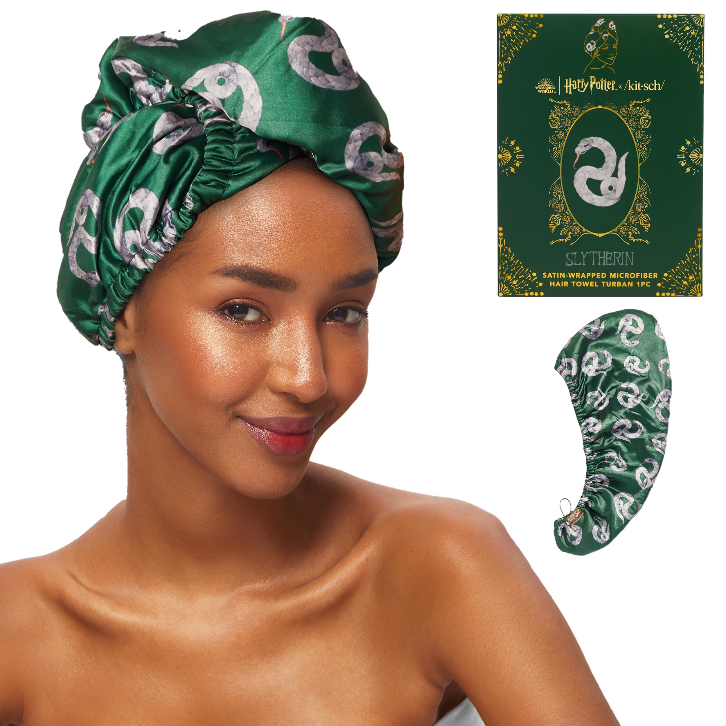 Kitsch x Harry Potter Satin Wrapped Microfiber Hair Towel Wrap for Women - Anti-Frizz Quick Dry Hair Towels, Super Absorbent Microfiber Towel for Hair, Hair Drying, Hair Turban Towel