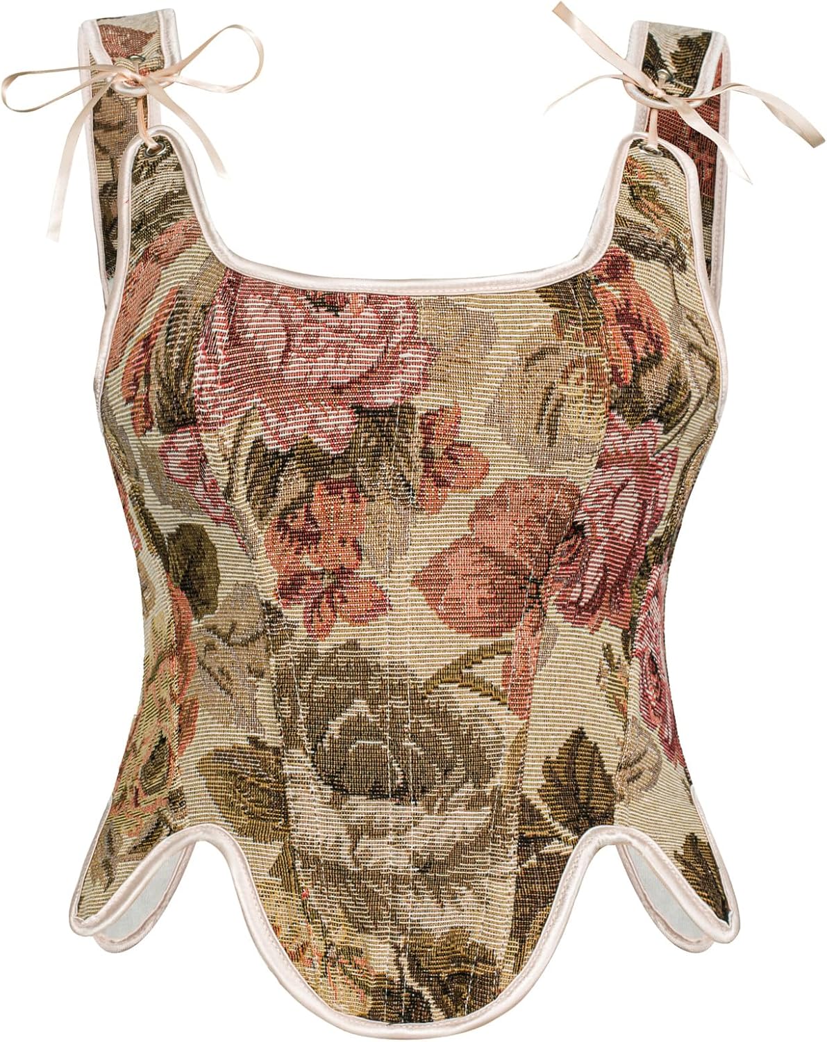SCARLET DARKNESS Korset Dames met Veters en Bloemen, Bustier met Vierkante Hals Middeleeuws Groen 44