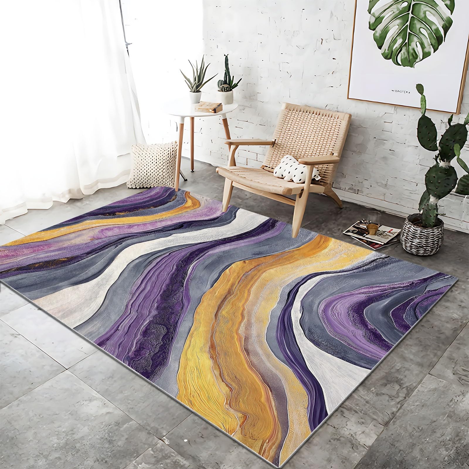 Tapis de salon lavable doux texture abstraite rectangulaire