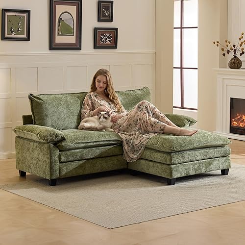VINGLI 87" Convertible Sectional Sofa,L-Shaped Deep Seat Sofa Couch for Living Room,Modern 2-Seat Loveseat Sofa with Ottoman for Small Space(Olive Green)
