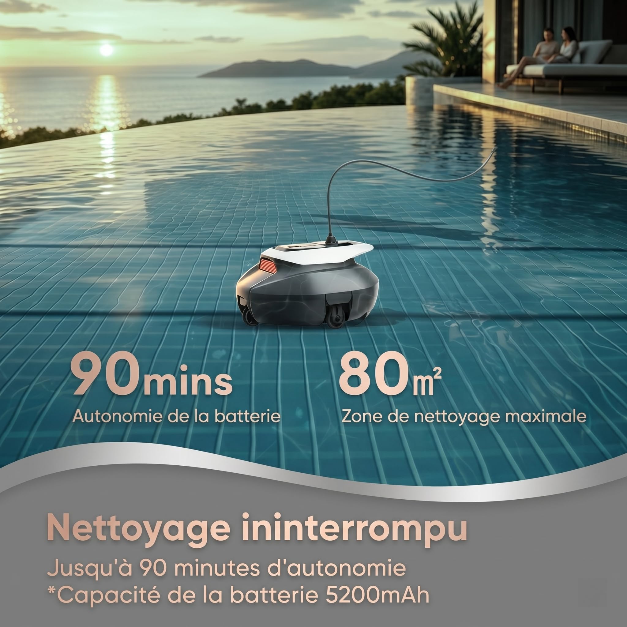 Robot Piscine Pooleco 10, Aspirateur Piscine sans Fil 90min et 2,5 litres, Auto-Parking, Entretien Facile, pour Toutes Les Formes et Surfaces de Piscines Hors Sol et Enterrées Jusqu’à 80㎡