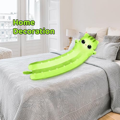 Miniatura 5 de Almohada larga de felpa con forma de gato, 44 pulgadas, lindo gato de cactus, animales de peluche Kawaii, almohada grande y blanda para el cuerpo,