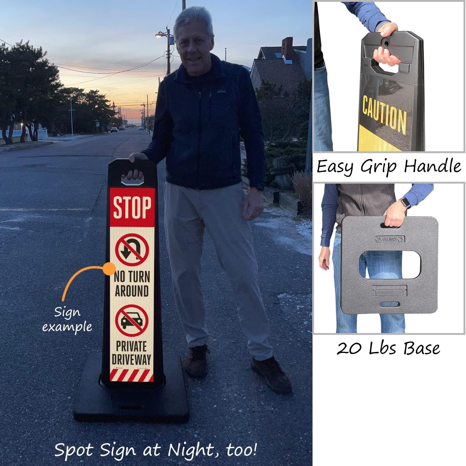 SmartSign Stop No Turnaround Private Driveway LotBoss Vertical Panel Sign Kit with Rubber Base, Double-Sided, 7.875" x 35.5" Hi-Intensity Reflective Parking Lot Sign, Portable Plastic Frame, USA-Made