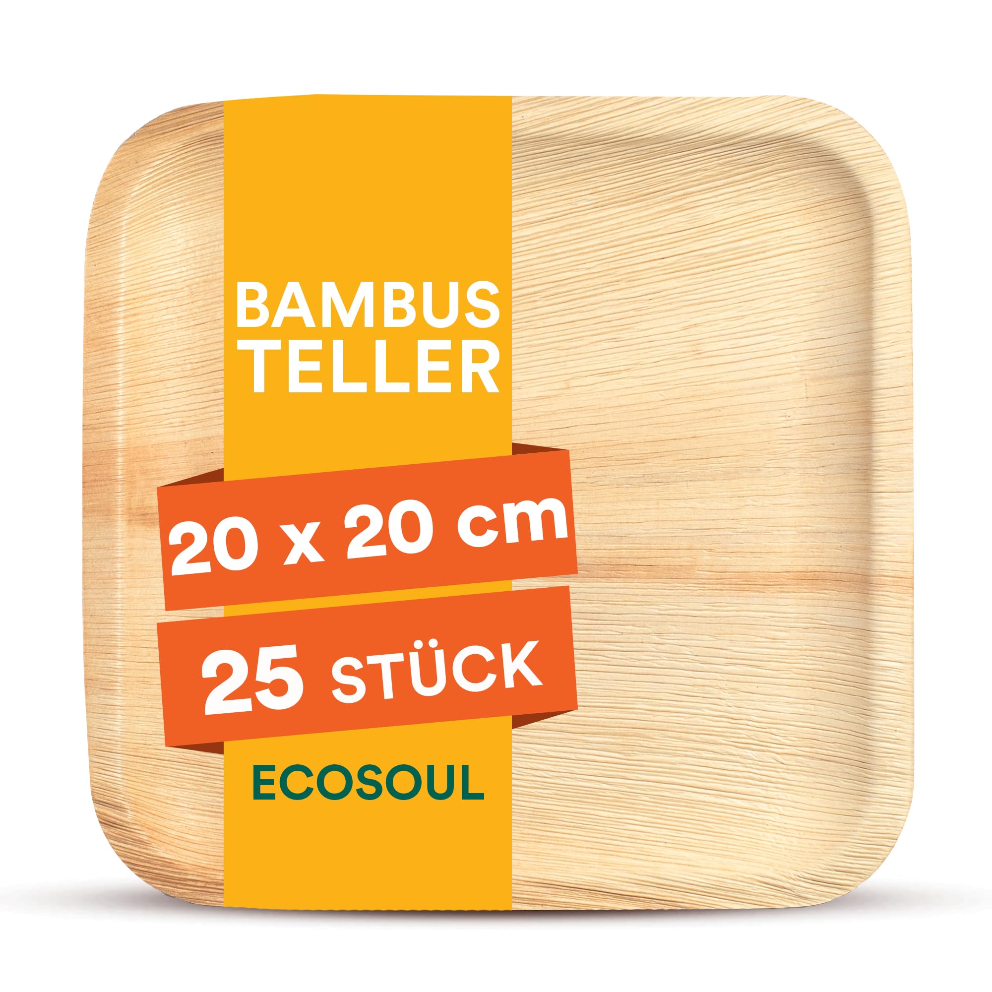 ECO SOUL [8 inch, 25-Pack Areca Palm Leaf Square Plates | Disposable Eco-Friendly Biodegradable Like Bamboo Wood Plates | Party, Wedding, Event Plates (20 cm)