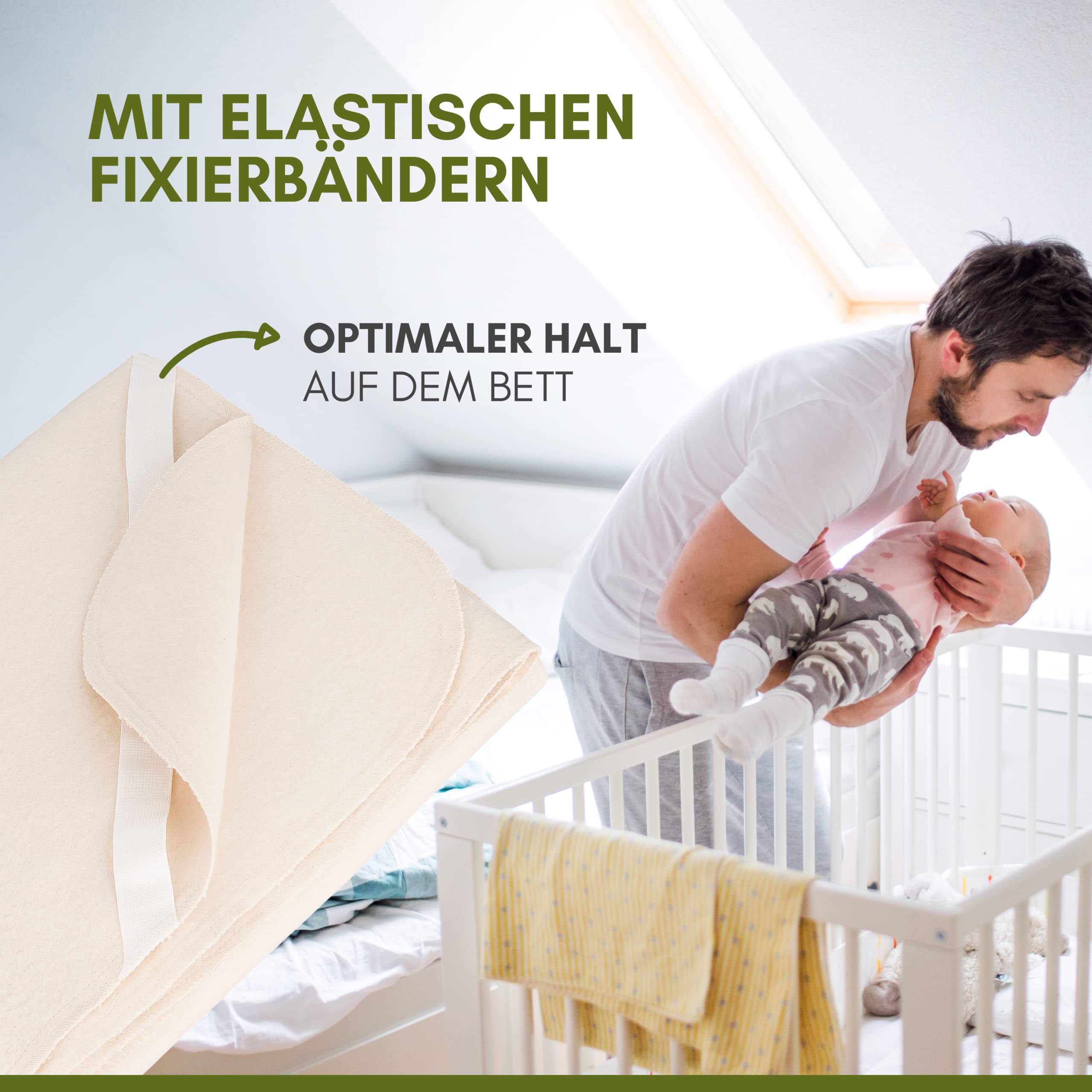 Matratzenschoner für Babybett 70x140cm - 100% Bio-Baumwolle Oeko-TEX - atmungsaktive Moltonauflage Baby - Bettauflage für Babys Made in Germany