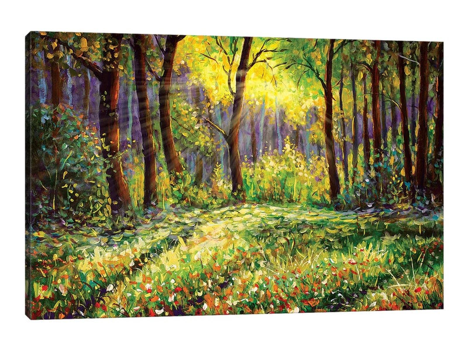 Amazon.co.jp: 大きな森のウォールアート - 日差しの森の風景画 モダン