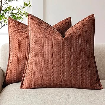 Foindtower Set of 2 Decorative Cotton Waffle Weave Textured Throw Pillow Covers Euro Sham Cushion Covers Accent Pillowcase For Bed Couch Sofa Bedroom Living Room Home Decor 18 18 Inch Fall Rust Orange