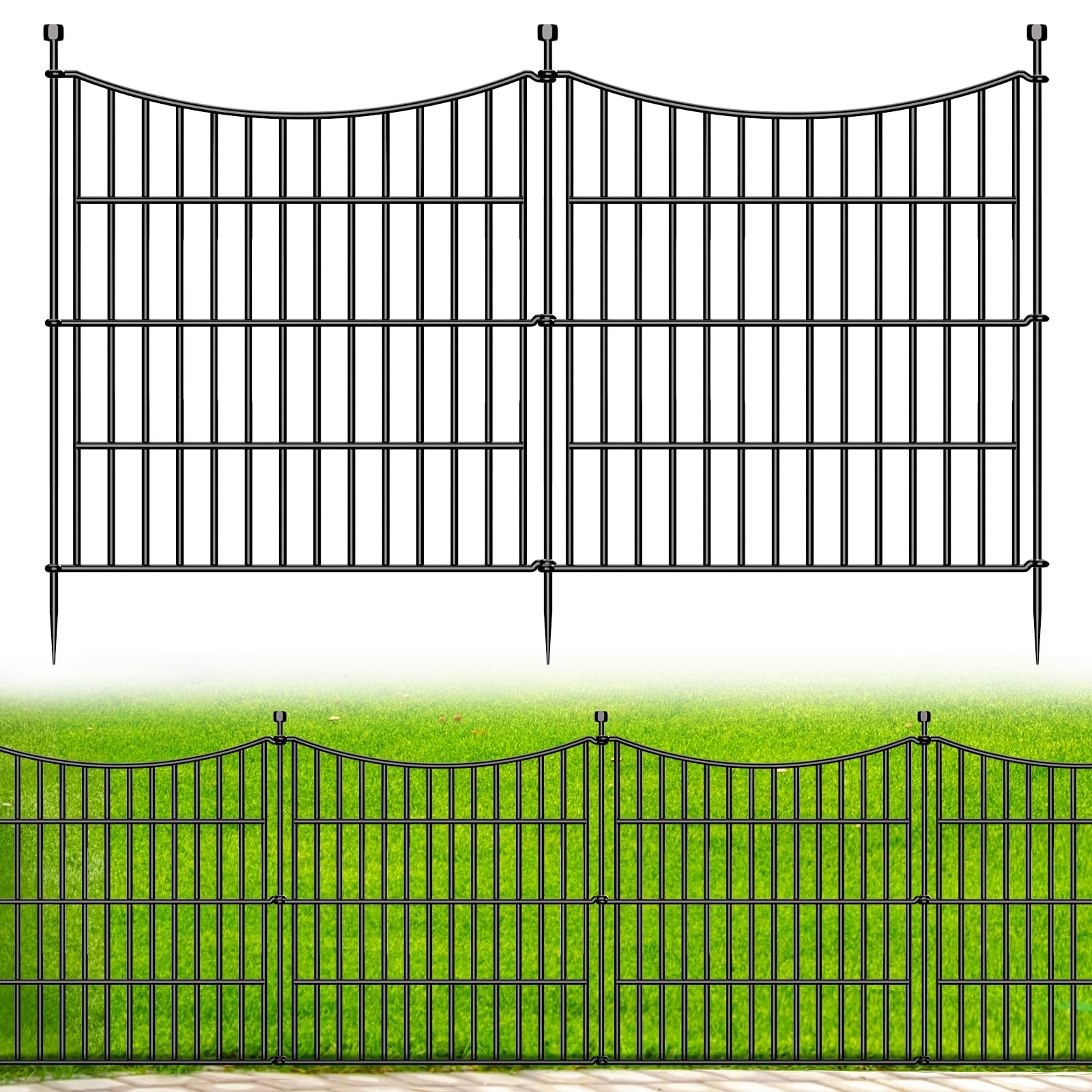 10 Panels No Dig Dog Fence for Yard, 24 in(H) X 20 ft(L) Decorative Garden Animal Barrier, Rustproof Metal Wire Edging Fence and Borders, Temporary Fencing Stakes
