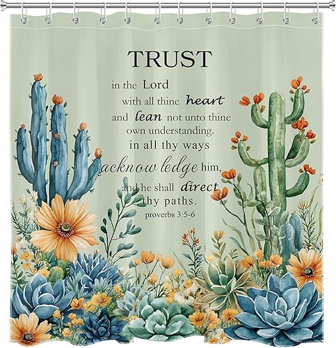 Vista 41 de LB Get Naked - Juego de cortinas de ducha de cactus con citas divertidas, plantas tropicales suculentas, verdes, acuarela, flores de cactus