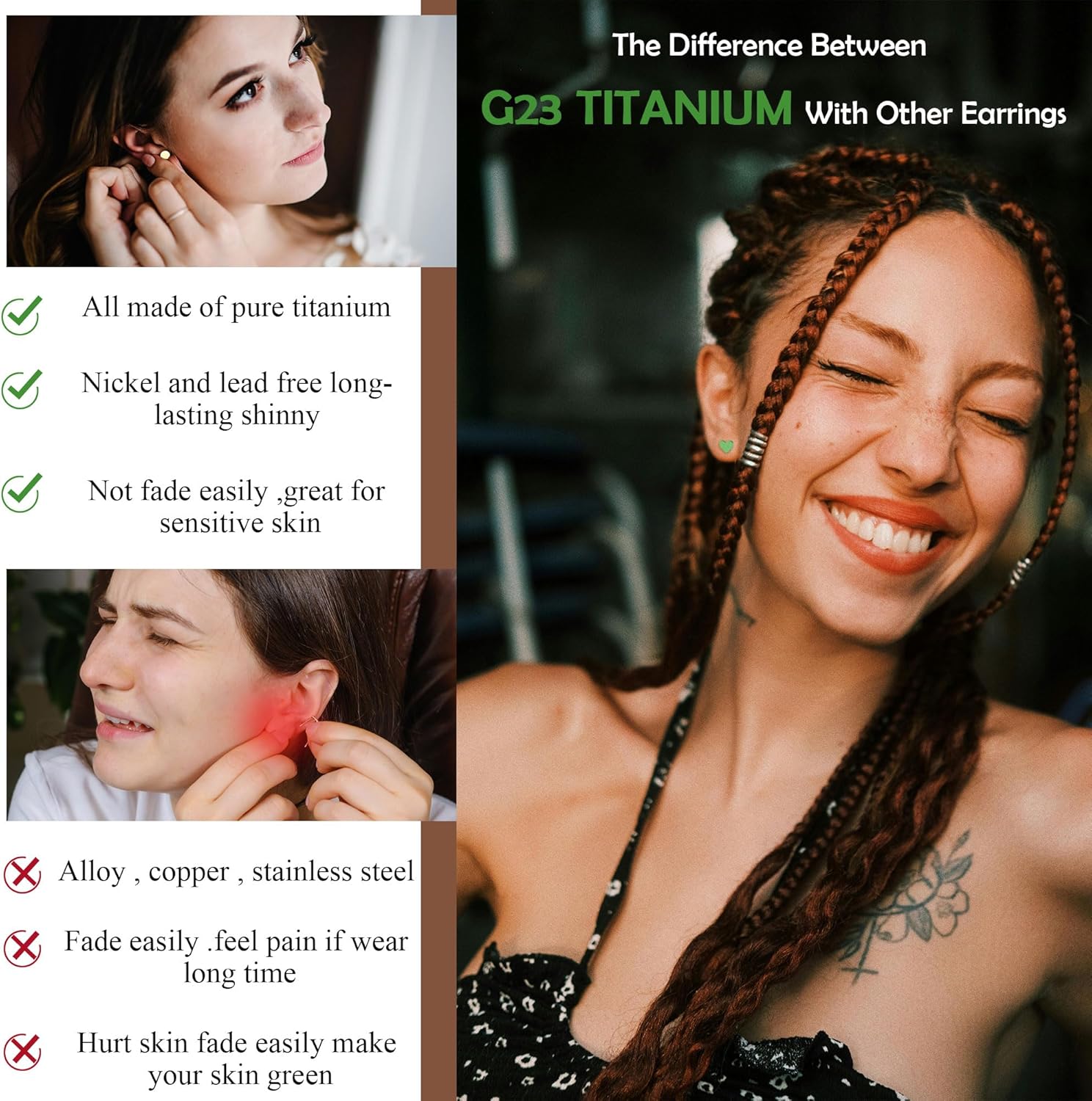 ZDE Women Flat Back Star Earrings Non-Nickel Heart Earrings Titanium Hypoallergenic Cartilage Earrings Stud for Sensitive Ears Simple Classic 5mm Flat Stud Earring - Image 3