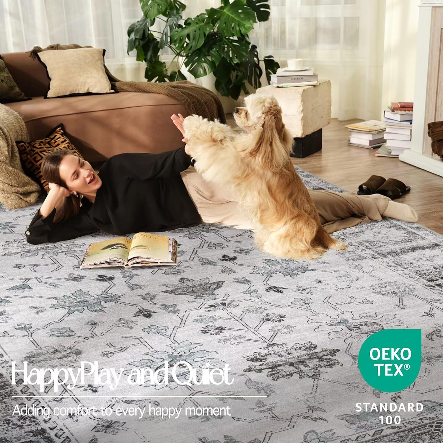 8x10 Area Rugs for Living Room,Ultra Soft Faux Wool Rugs for Bedroom,Dining Room,Non-Slip Backing Washable Rugs,Stain Resistant Home Decor Rug (Grey, 8' x 10')