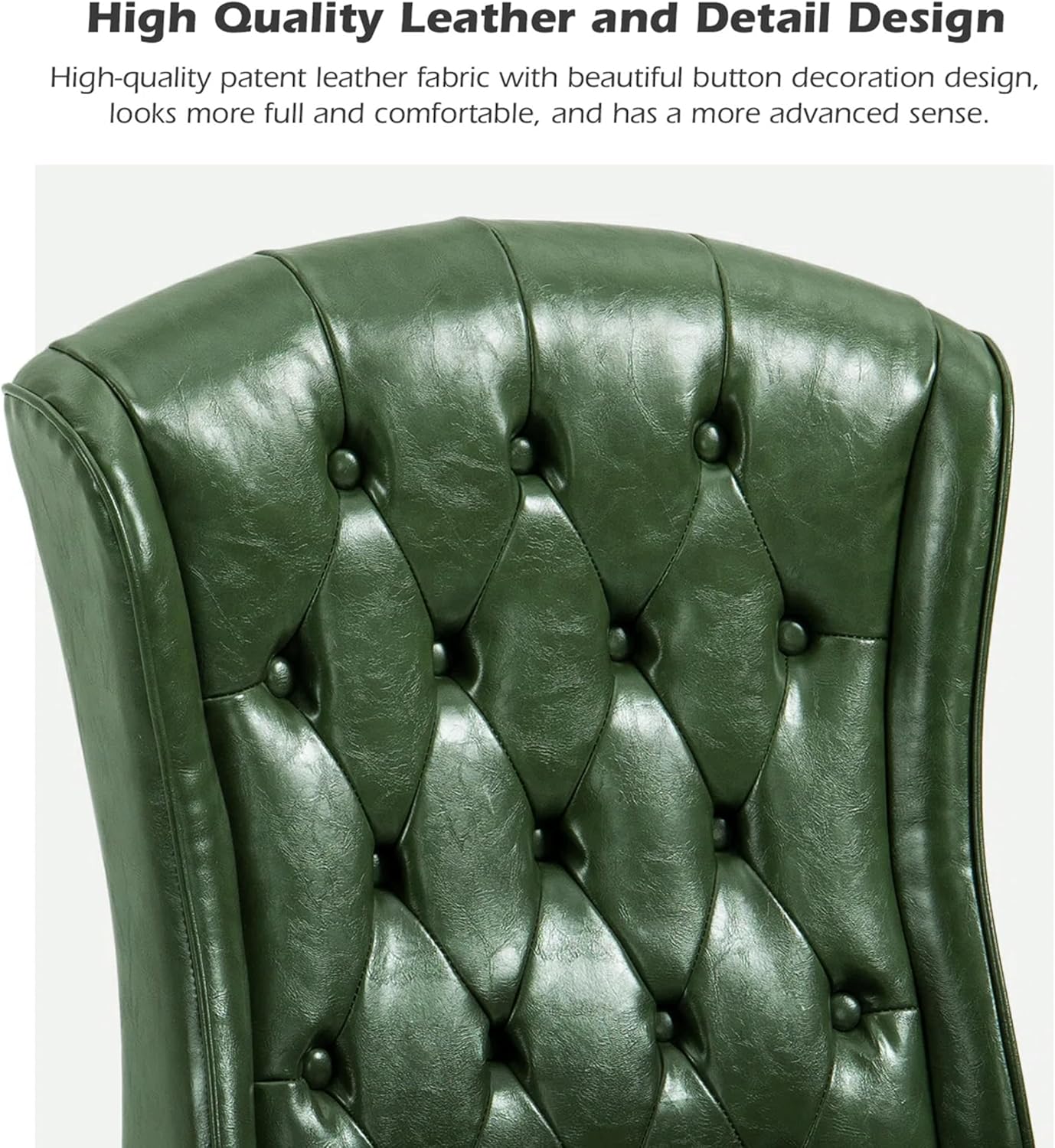 YAMASORO PU Leather Ergonomic Vintage Office Chair with Wheels and Arms,Executive Desk Chairs Comfortable Rocking Task Chairs Tufted Back & Nailhead Trim, Green