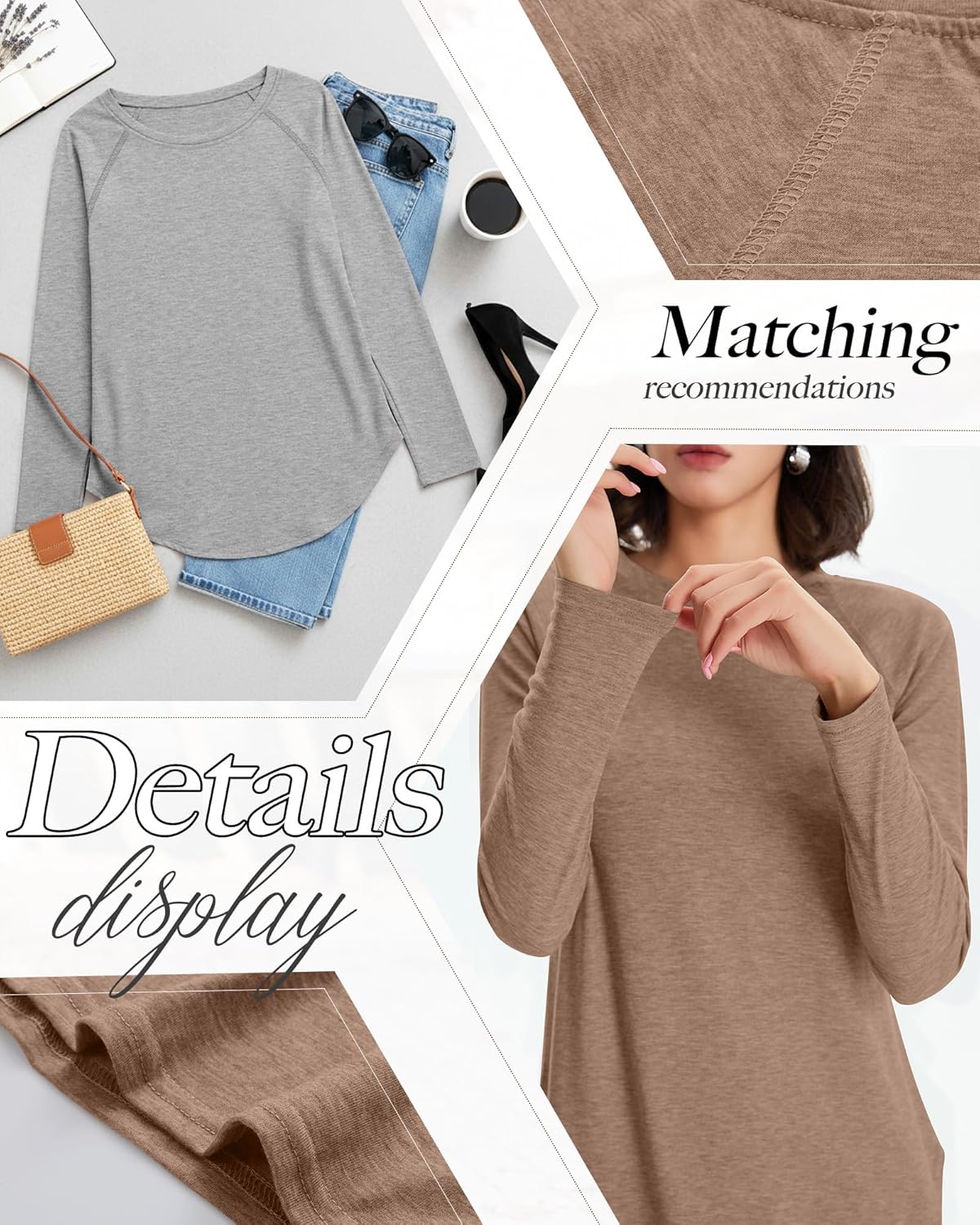 Huukeay 4 Pack Women's Long Sleeve Shirts, Casual Crew Neck Raglan Tunic Tops Fall Loose Side Split Tees Curved Hem Pullovers - Image 6