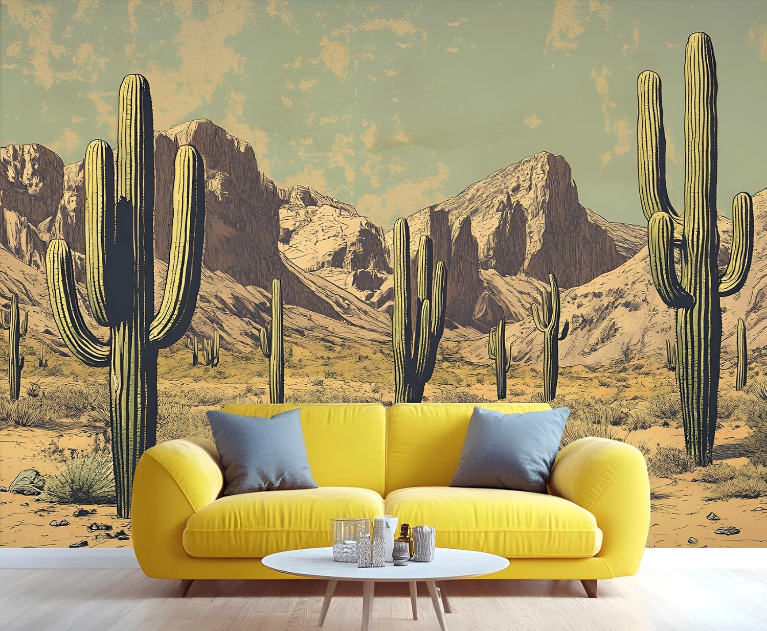 Desert Wallpaper Mural, Cactus Photo Wall Mural, Wall Stickers Wallpaper for Living Room Bedroom TV Background Office Decor - 98.4" W x 68.9" H