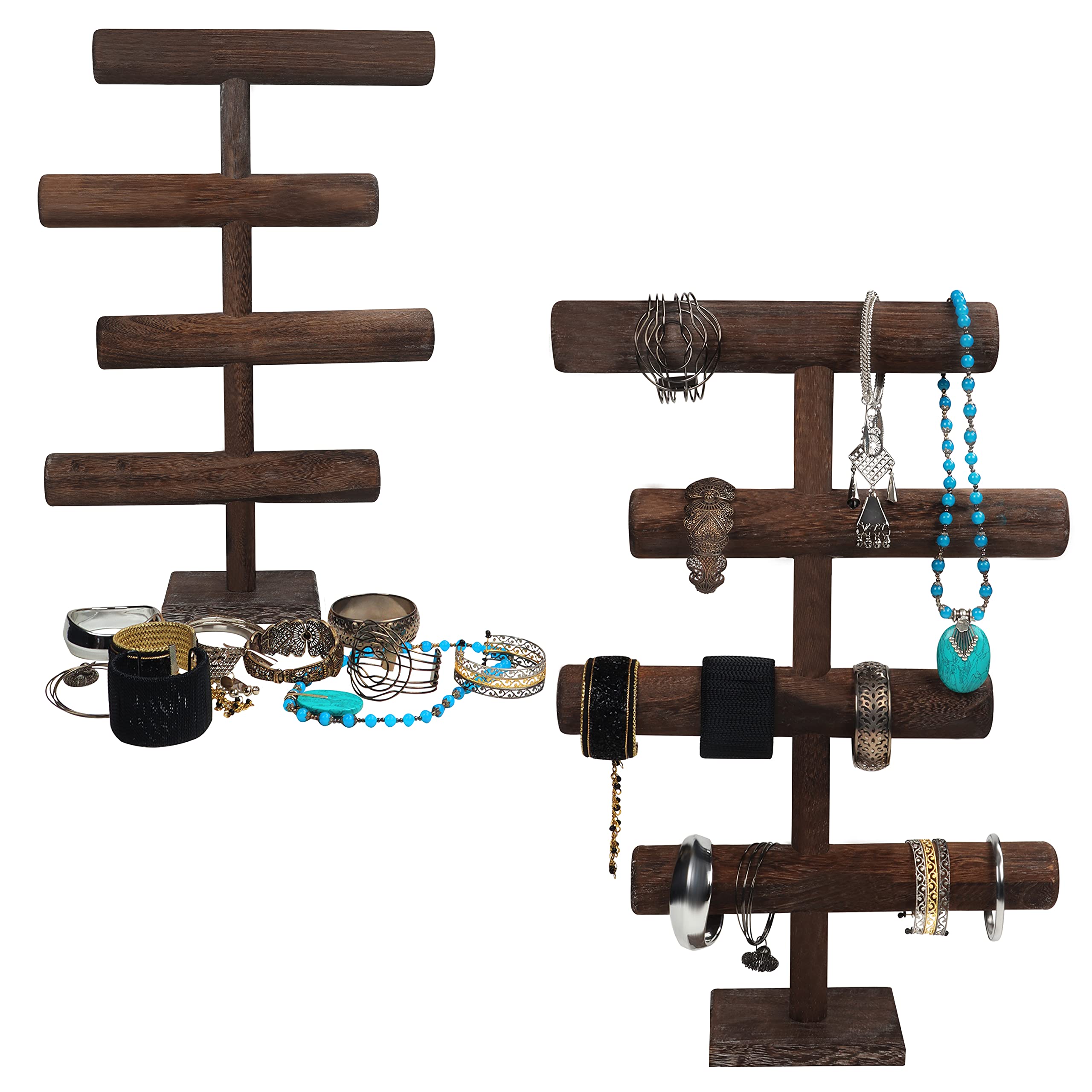 Belle Vous 4 Laags Houten Sieraden Houder Display Standaard – 48 cm in Hoogte – Organizer voor Kettingen, Armbanden, Horloges, Scrunchies en Hangers – T-Balk Tafeltop Sieraden Opslag Toren
