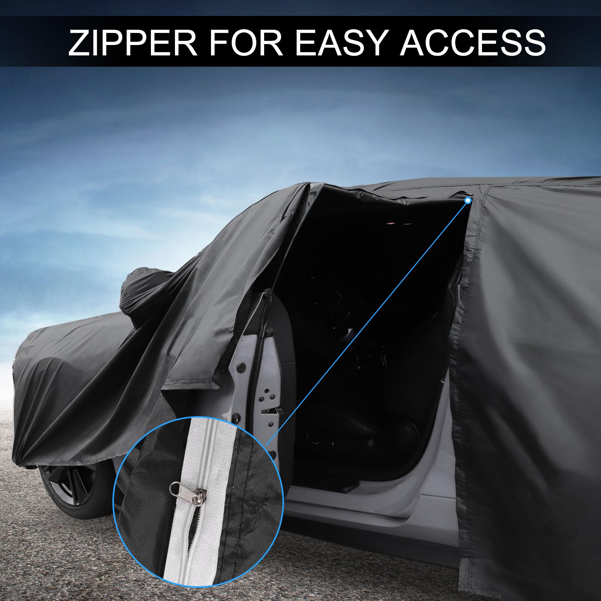 X AUTOHAUX Car Cover Outdoor Waterproof Sun Rain Snow Hail Protection with Left Side Door Zipper Aluminum Film — view 7