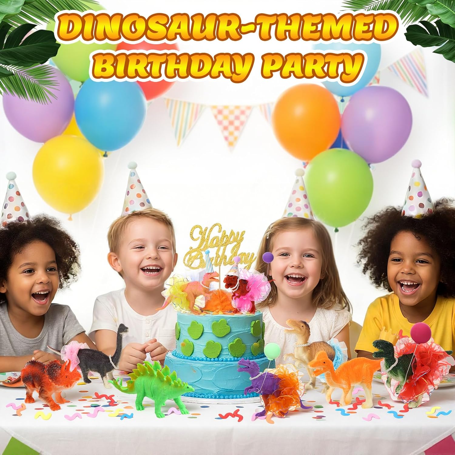 Novabright 76 Pcs Dinosaur Birthday Party Decorations Animal Cake Toppers with Mini Hat Skirts Dinosaur Figure Model Cake Decoration for Animals Themed Party Cupcake Decor