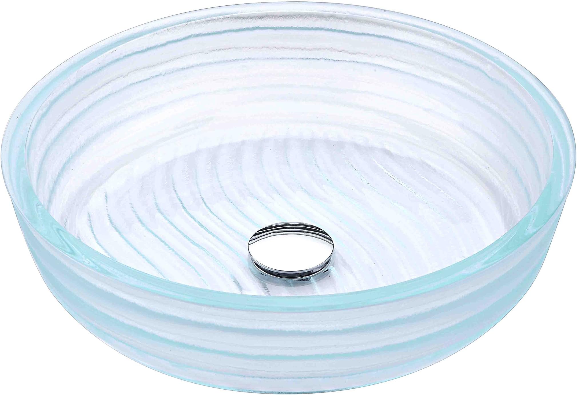 ANZZI Canta Series Modern Tempered Glass Vessel Bowl Sink in Lustrous Translucent Crystal| Top Mount Bathroom Sinks Above Counter | Round Vanity Countertop Sink Bowl with Pop Up Drain | LS-AZ064