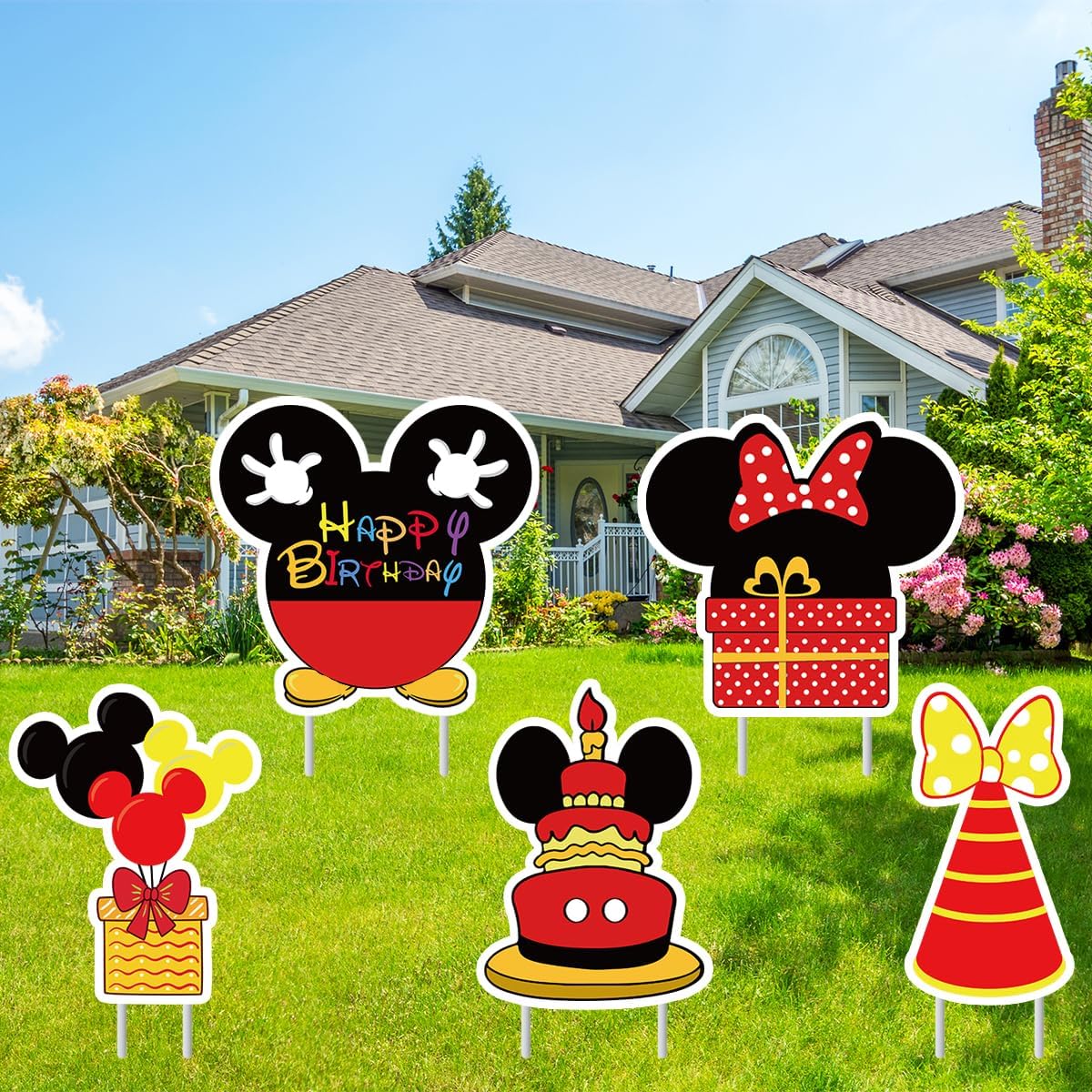 5Pcs Mouse Birthday Party Supplies,Large Cartoon Mouse Yard Lawn Sign Birthday Decorations,Kids Birthday Party Decorations