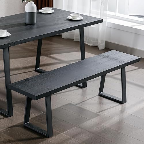 Miniatura 2 de BESTANO Banco de comedor de madera de 60 pulgadas, banco de mesa industrial, silla de asiento rústico para interiores, banco de cocina de mediados