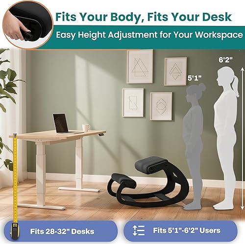 Miniatura 5 de NYPOT Silla ergonómica de rodillas con asientos ajustables - Silla de rodillas para corrección de postura y taburete oscilante para rodillas para