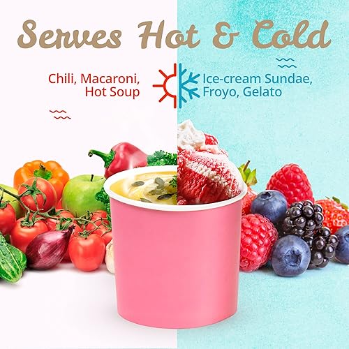 Miniatura 7 de MATICAN Vasos de papel para helado, paquete de 50 cuencos desechables de postre de 11 onzas para bebidas calientes y frías, 11 onzas, 5 colores
