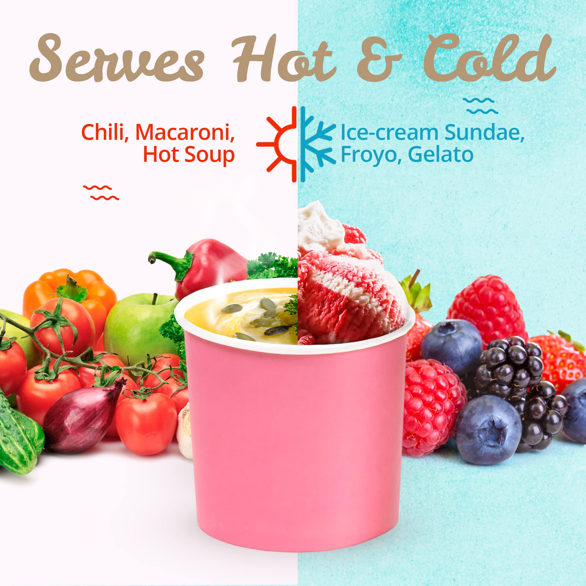 MATICAN Vasos de papel para helado, paquete de 100 cuencos de postre desechables de 11 onzas para frío y caliente, 11 onzas, 5 colores pastel