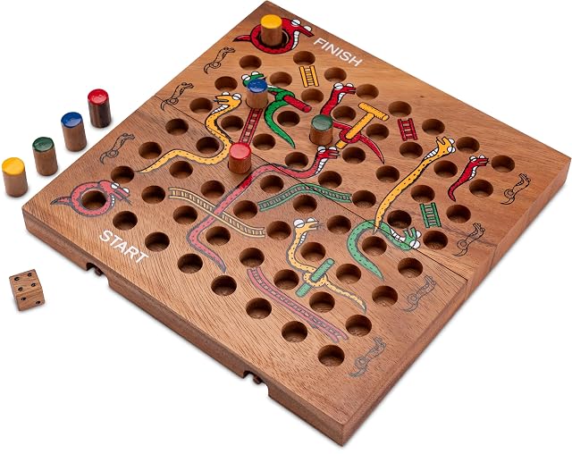 LOGOPLAY Serpiente y escalera tamaño XL con tablero de juego plegable para 2 a 4 jugadores