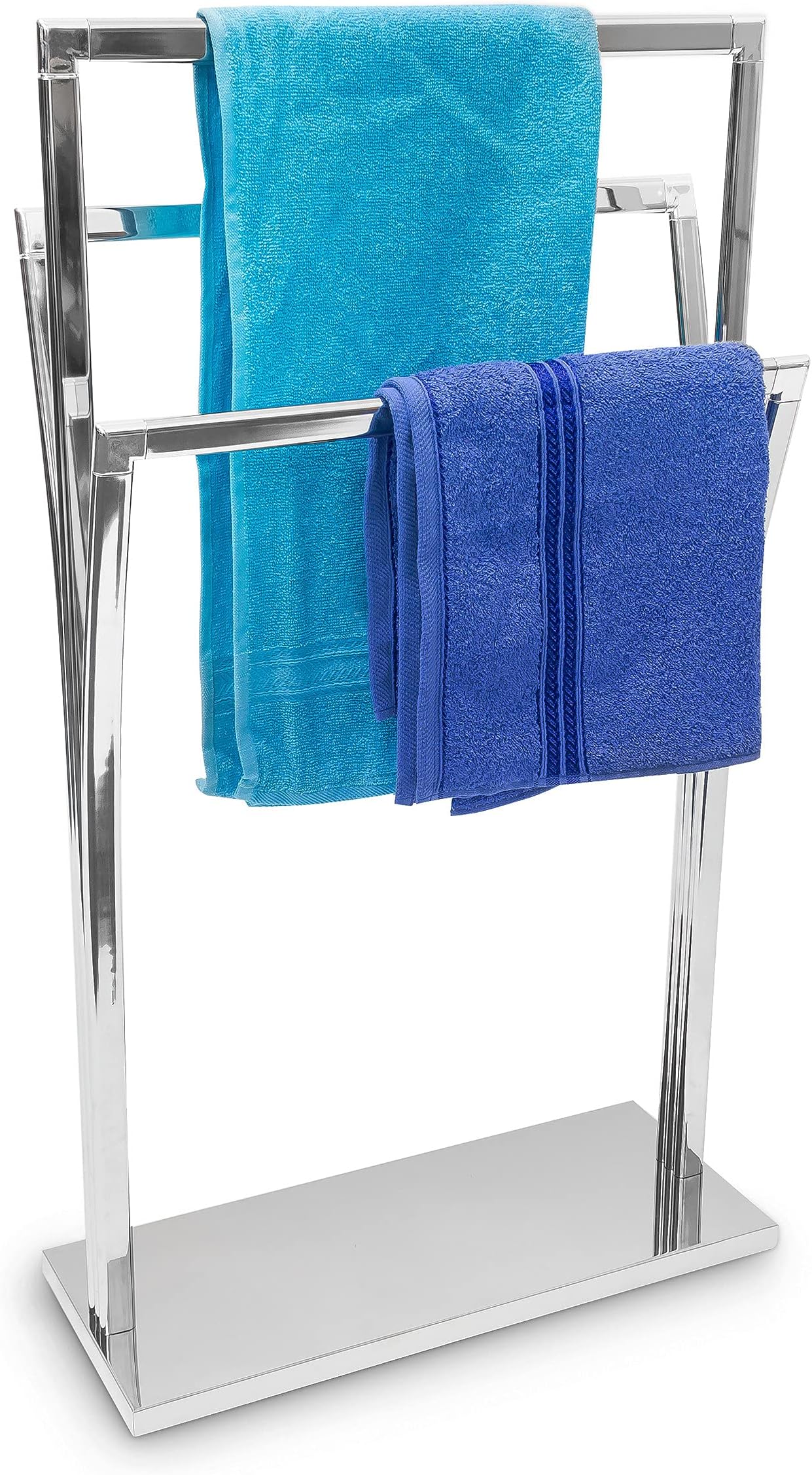 Relaxday Towel Holder Stainless Steel With Three Rails 86 x 50 x 20 cm Free Standing Chromed Surface Varying Heights Modern Style Bathroom Bath Shower Towel Rack Towel Stand Metallic Silver