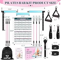 Vista 5 de Kit de barra de pilates con bandas de resistencia, barra multifuncional de yoga y pilates con hebilla de ajuste de metal resistente, kit de barra