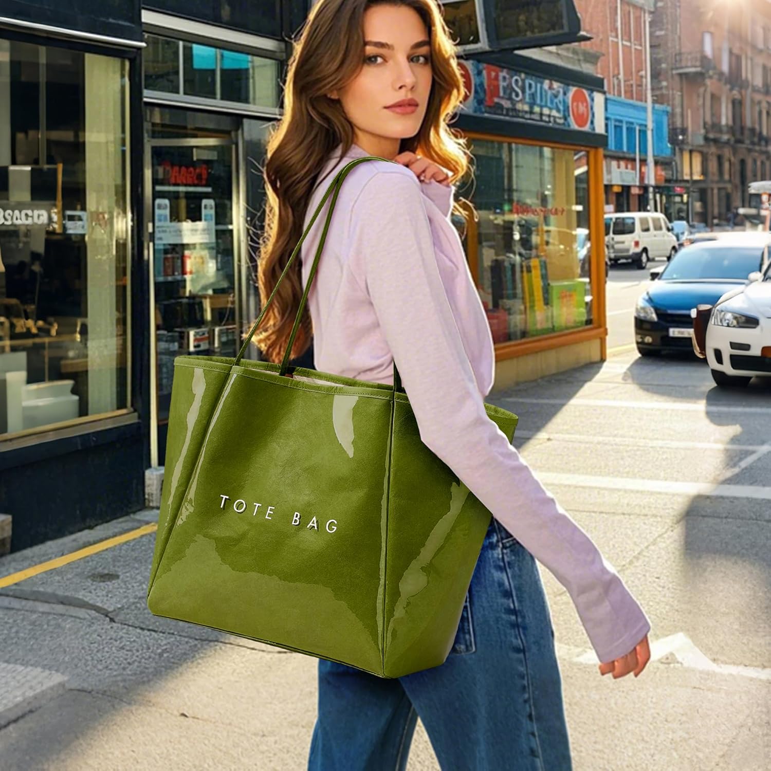 KALIDI PVC Tote Women Weekender Bag Large Shopper Handbag Oversize Shoulder Travel Purse
