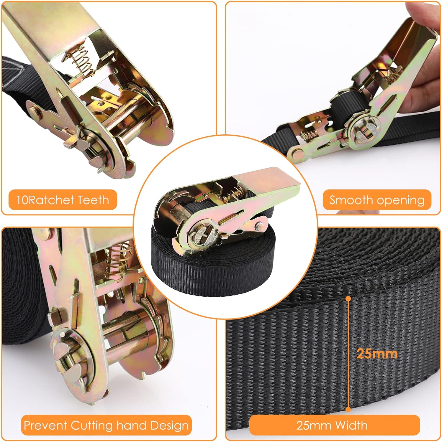 LIFERUN 10 Pack 1" x 20' Ratchet Straps Heavy Duty, 1760lbs Break Strength Endless Ratchet Strap, NO Hook, Tie Down Straps for Motorcycles, Goods, Luggage,Black
