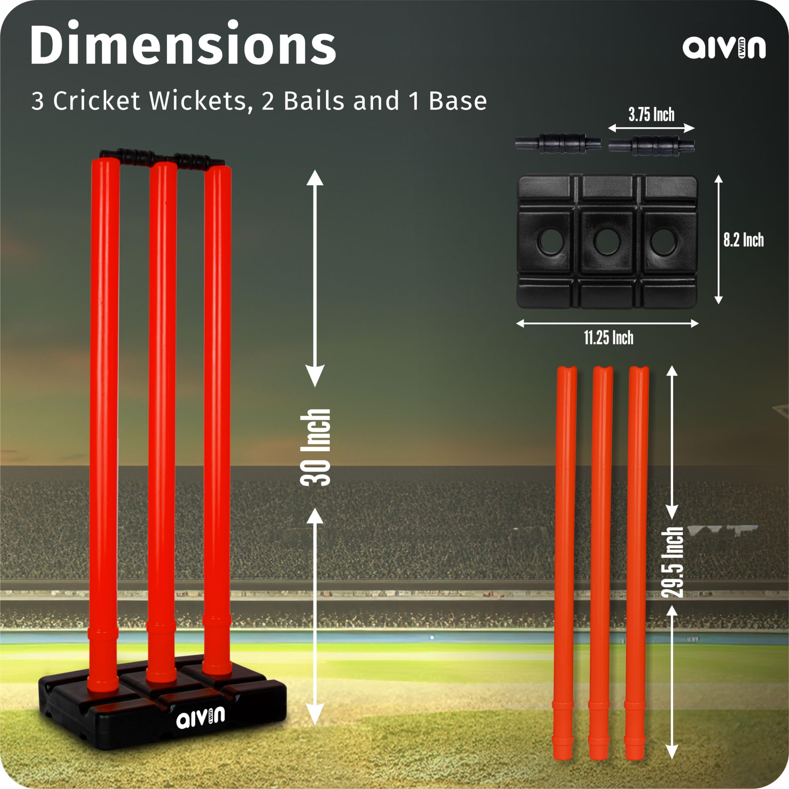 Aivin Bowled Cricket Stumps Set (3 Stumps + 2 Bails + 1 Stand) (Red) 3