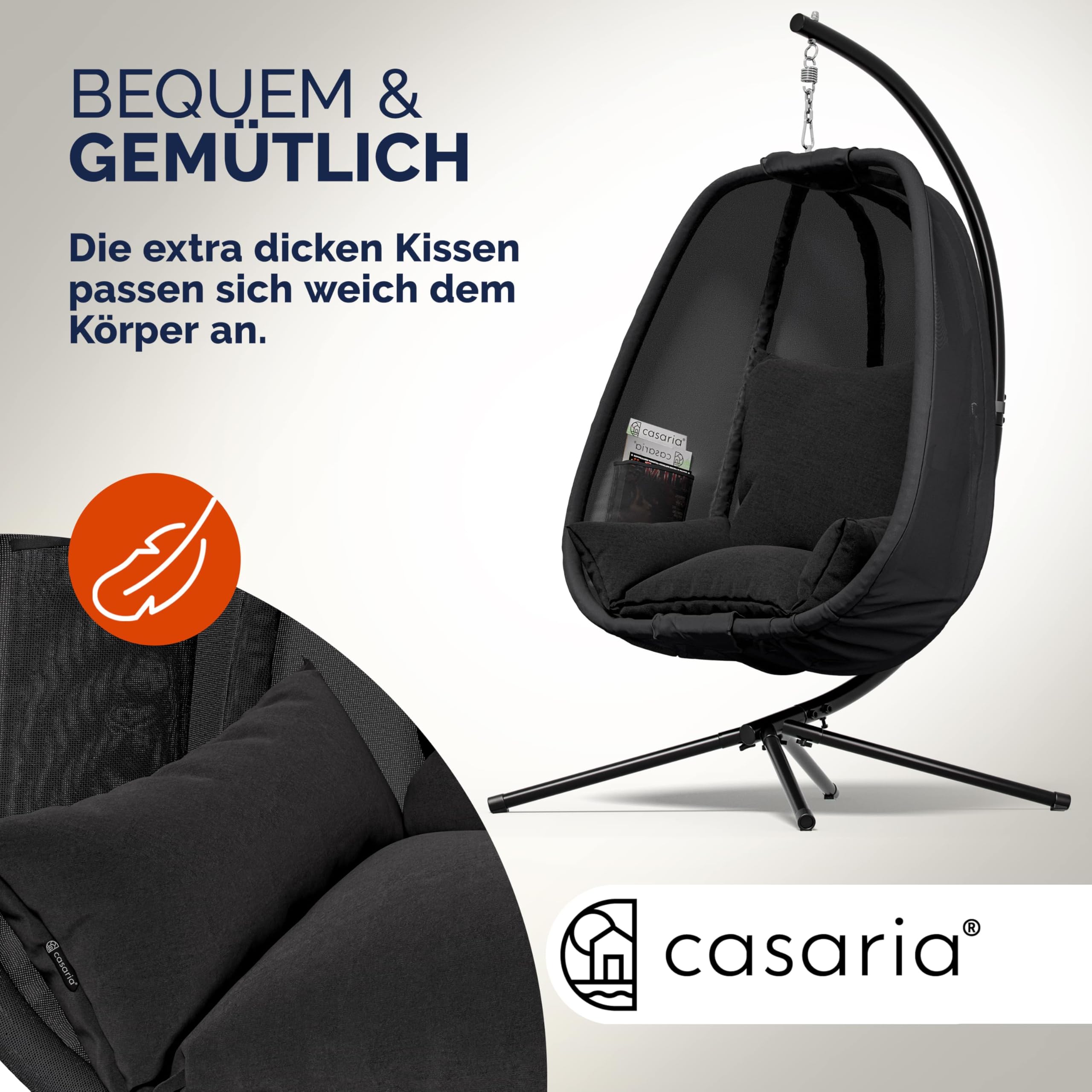 Casaria® XXL-Hängesessel mit Gestell Outdoor - 94cm breit, wetterfest, bis 150kg - Hängestuhl inkl. Kissen & 2 Taschen - für Garten Balkon & Indoor Relax Schaukelstuhl