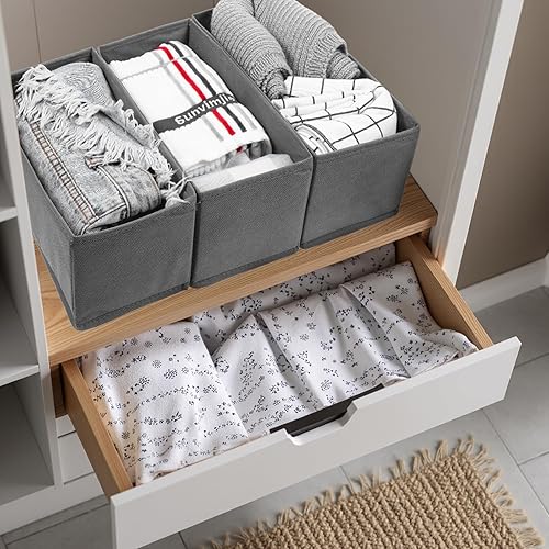 Miniatura 6 de Paquete de 9 organizadores de cajones plegables - Organizador de cajones de ropa para ropa, gris oscuro (10.6 x 5.5 x 4.3 pulgadas, tela no tejida)