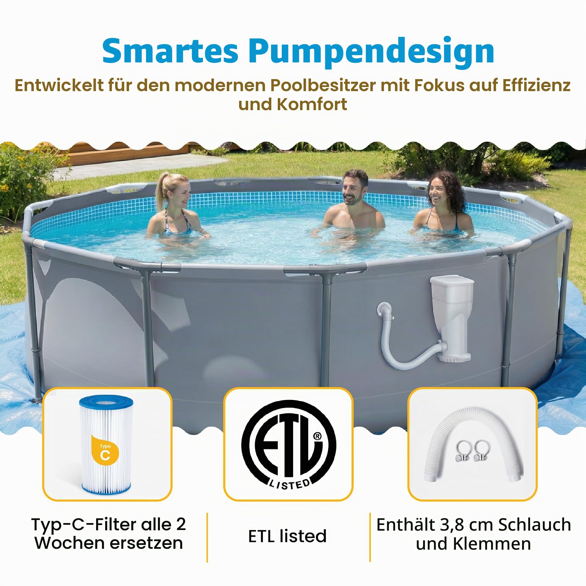 Funsicle SkimmerPlus 1.500 GPH 2-in-1 Filterpumpe und Skimmersystem für oberirdische Schwimmbäder - Poolreinigung und -wartung