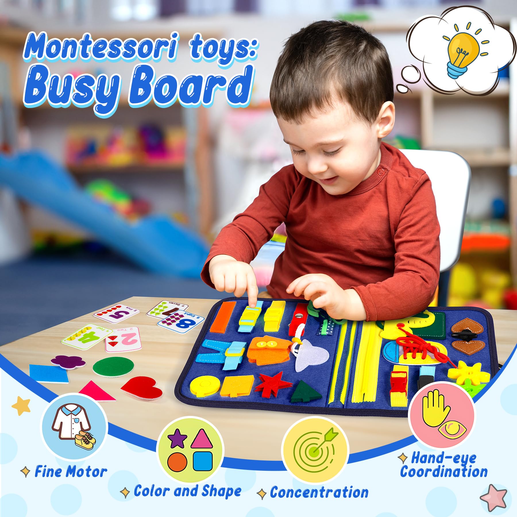 Gontence Busy Board - Giochi Bambini 2 3 Anni - Giochi Montessori 1 Anno - Giochi Educativi 3 4 5 Anni - Pannello Sensoriale Montessori Libro Sensoriale - Regalo Bambino Bambina Alta