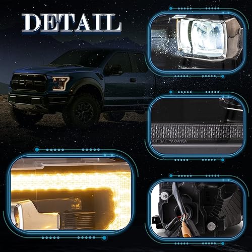 Miniatura 8 de VLAND Conjunto de faros delanteros para Ford F150 XL 2015-2017, XLT, Lariat, King Ranch, Platinum, Limited, con DRL de arranque dinámico, luz