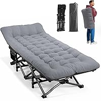 ATORPOK Camping Cot for Adults with Comfort Cushion - Portable 450 lbs Folding Bed for Camping, Travel, Indoor Use (Gray)