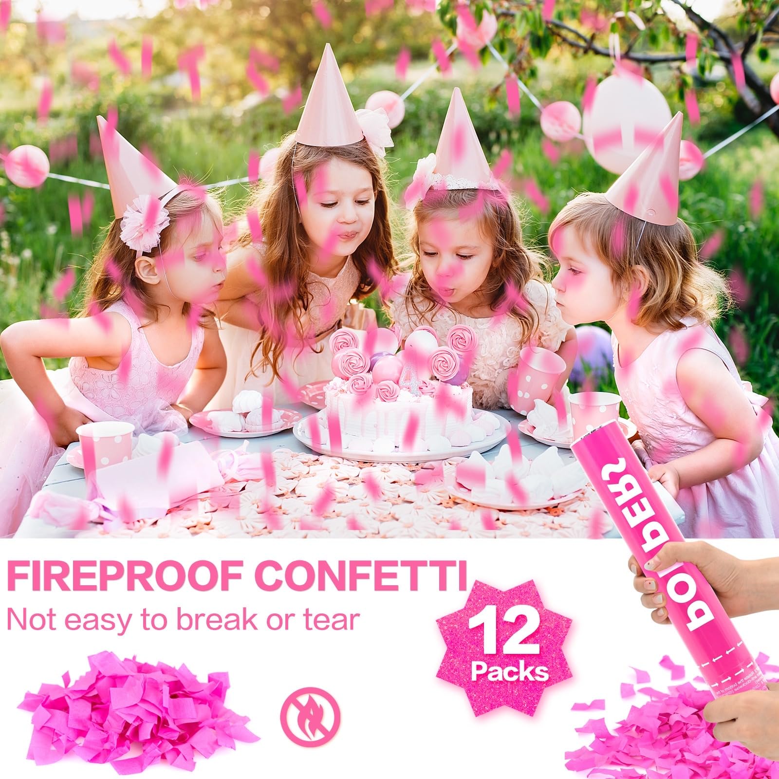 Lot de 12 canons à confettis biodégradables rose pour mariages, révélations de sexe, anniversaires et célébrations 30,5 cm