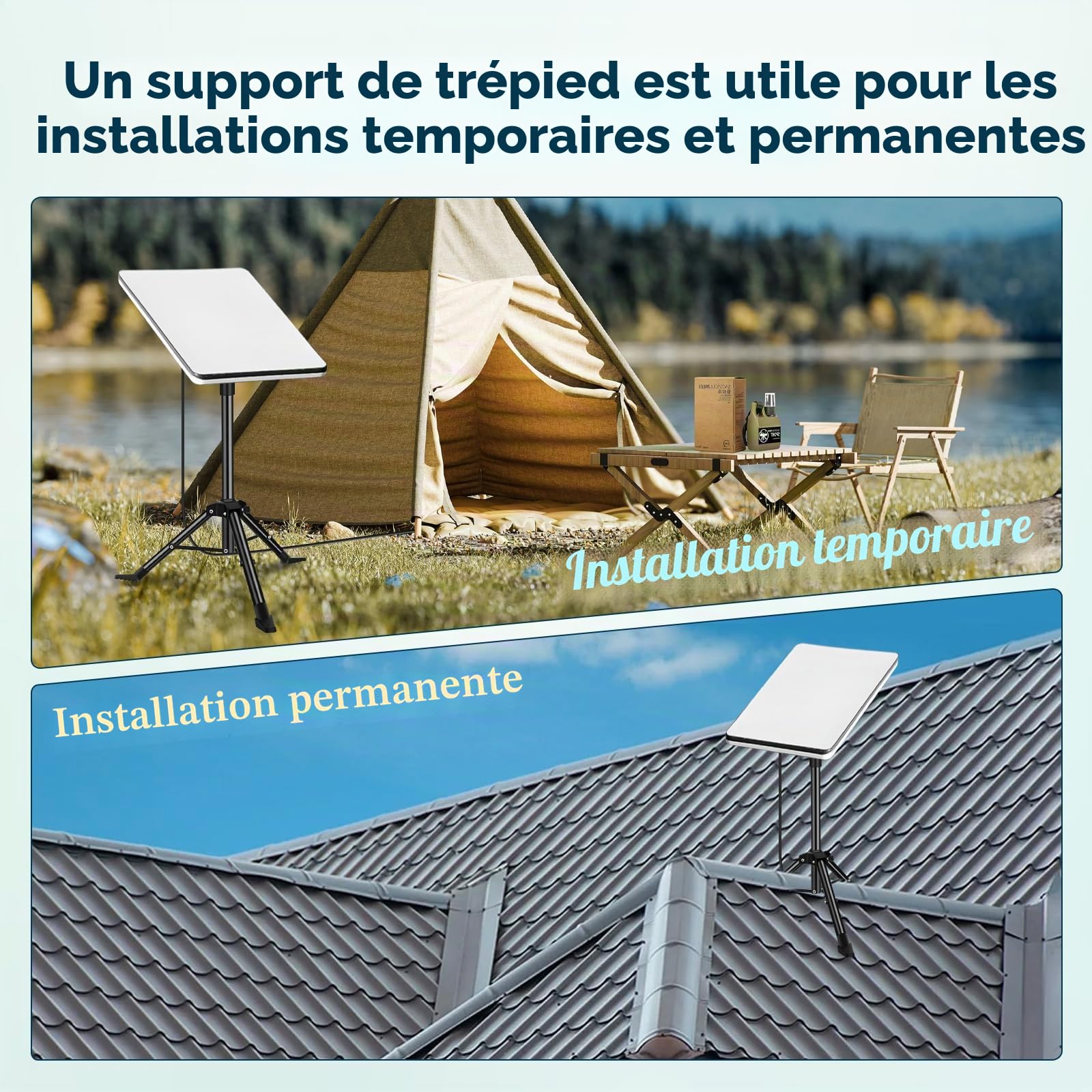 Starlink Gen 3 Support de trépied Starlink portable réglable pour camping et voyage en camping-car avec adaptateur de roue compatible avec Starlink V3 Dish