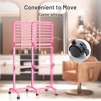Yumkfoi Adjustable Braiding Rack with 160 Pegs, 2-sided Braid Rack | Braiding Hair Rack with Wheels for Standing Braiders and Hairstylists (Pink)